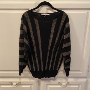 Trina Turk Wool Blend Jumper Black Gold Shimmer Sparkle Sweater Women’s Med